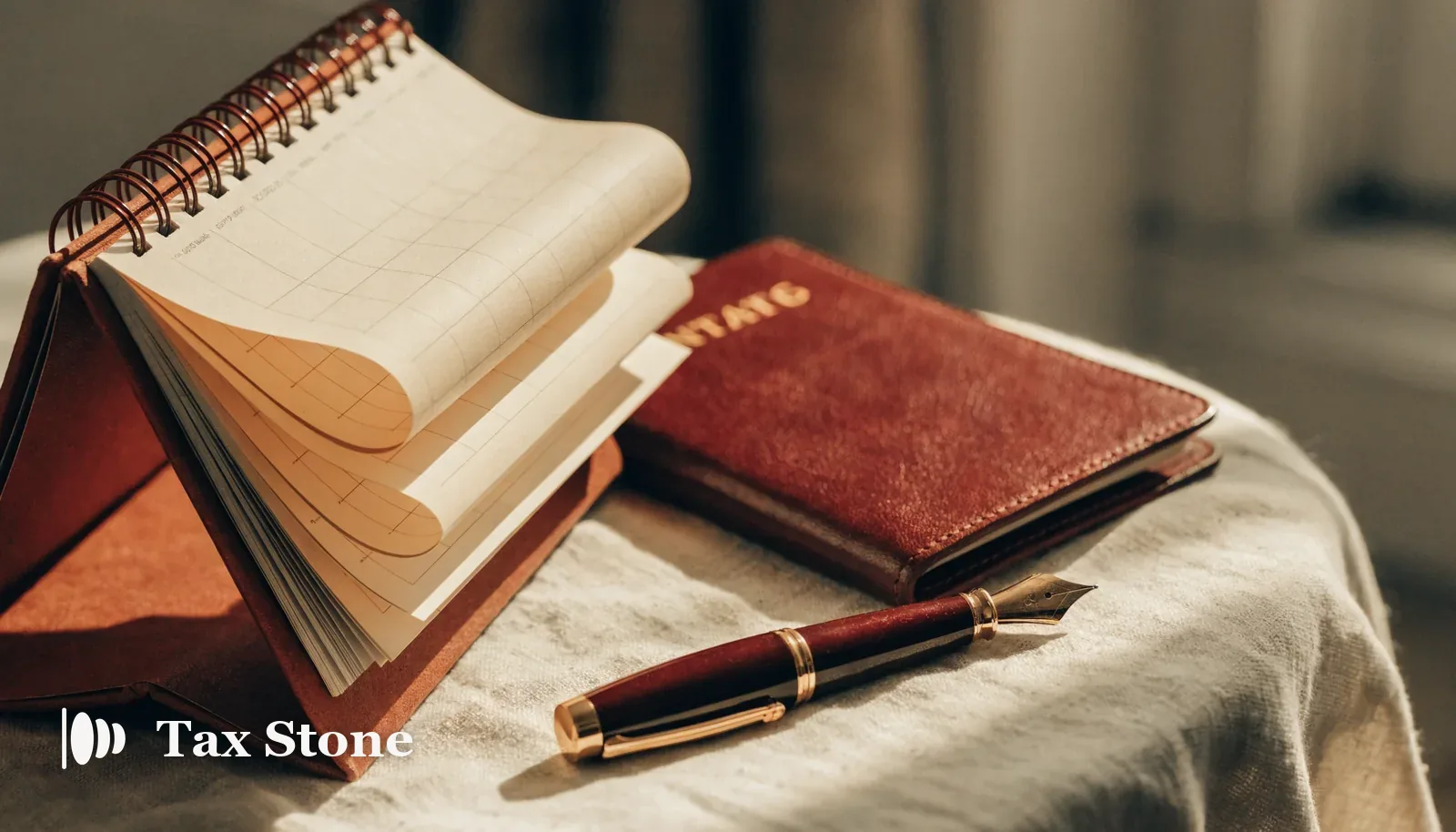 TaxStone hero image — a desk calendar and a US passport on a linen surface, illustrating the 183-day Substantial Presence Test.